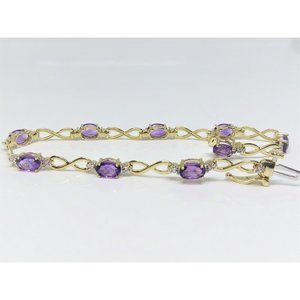 10k Yellow Gold Natural Amethyst Link Bracelet